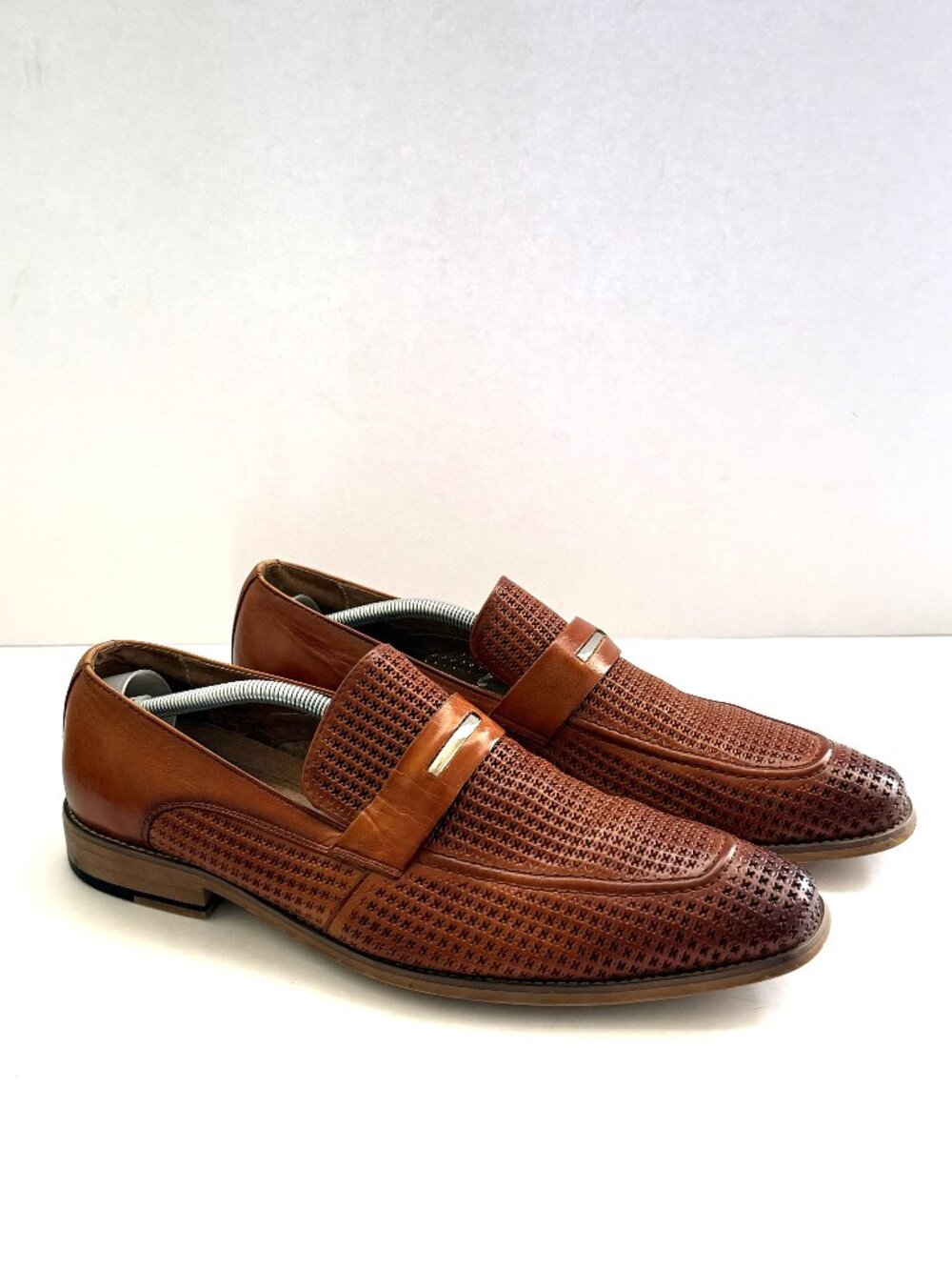 Stacy Adams Men's Belvan Slip-On Loafer 12M Tan Perforated Woven Leather